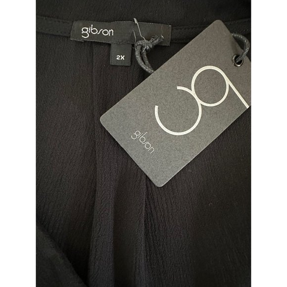 Gibson Women’s Size 2X High Low Surplice Tank Crossover Black Top NEW - Picture 2 of 6